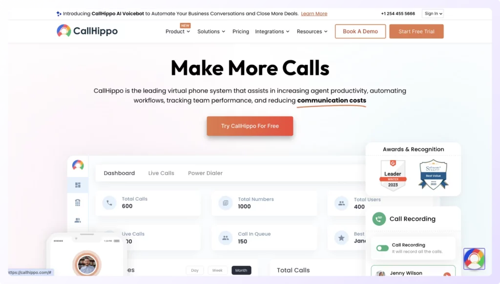 CallHippo landing page
